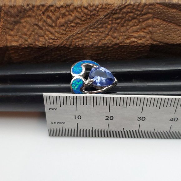 Size 7 925 Sterling Silver Fancy Purple Cubic Zirconia And Blue Green Opal Ring - Picture 7 of 8